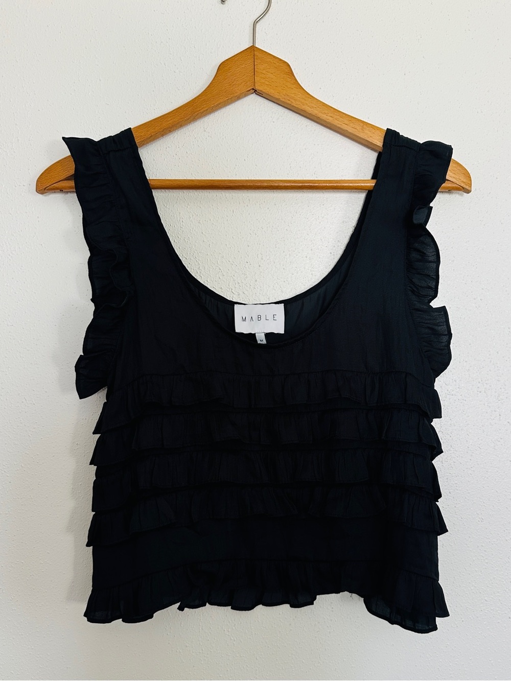 Mable Black Tiered Ruffle Tank Top Scoop Neck Medium